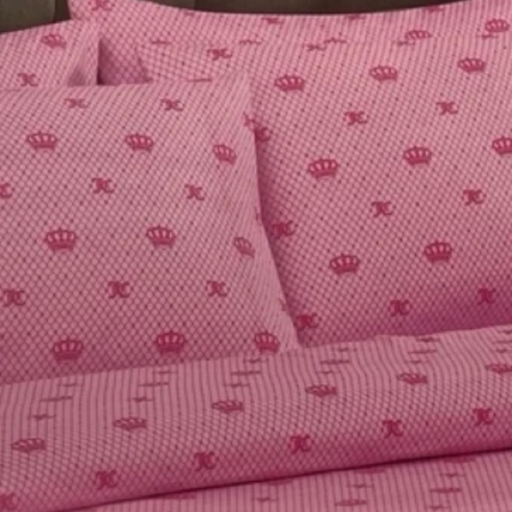 Juicy Couture Pink Crown JC Logo Bed Sheet Set - Queen